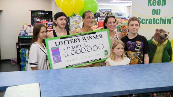 Lottery winner Karen Coffman with her family