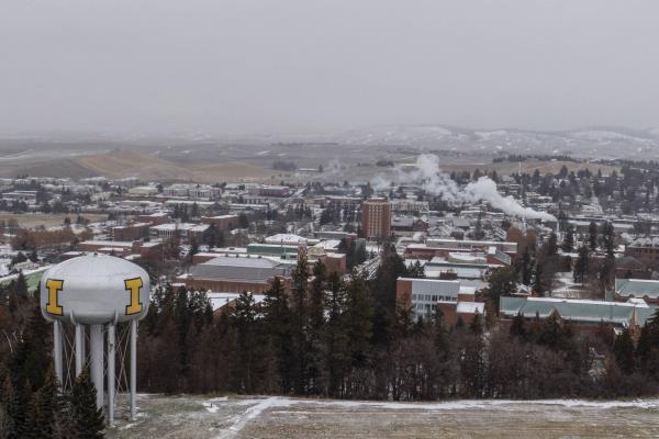 In this aerial view, the University of Idaho campus is seen near the neighborhood of a home that is the site of a quadruple murder on Jan. 3, 2023 in Moscow, Idaho.