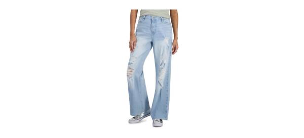 Celebrity Pink Juniors' High-Rise Wide-Leg Frayed Jeans