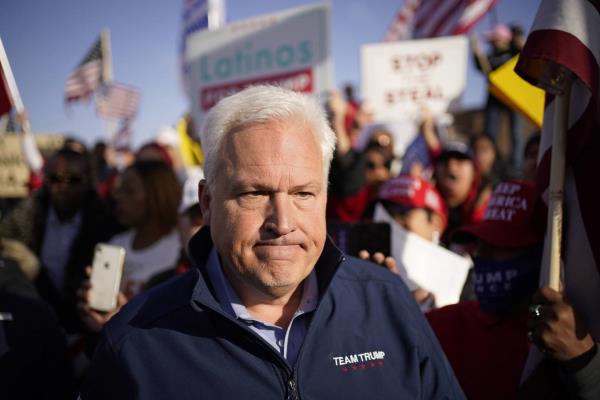 FILE - In this Nov. 8, 2020, file photo, Matt Schlapp, chairman of the American Co<em></em>nservative Unio<em></em>n, leaves after speaking at a news co<em></em>nference outside of the Clark County Election Department in North Las Vegas. 