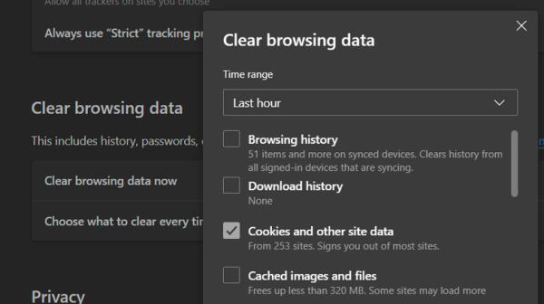 Cache settings on browder