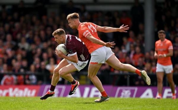 Galway's Dylan McHugh in action against Rian O’Neill of Armagh. Photo: Brendan Moran/Sportsfile