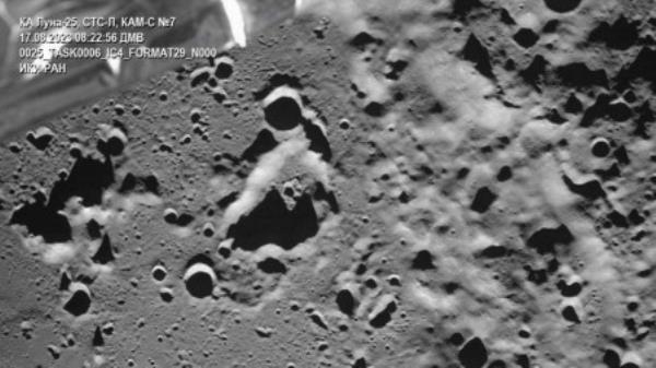 A picture taken from the camera of the lunar landing spacecraft Luna-25 shows the Zeeman crater located on the far side of the moon on 17 August 2023. File Photo: Roscosmos/Handout via Reuters