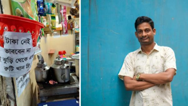 When Shahin first came to Dhaka, there were days when he went hungry. He didn't want any other person to go through the same thing. So, he put a basket of free bread outside his tea stall. Photo: TBS