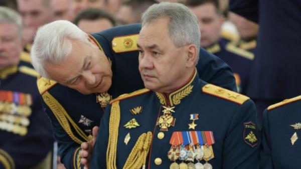 Russian Defence Minister Sergei Shoigu and Deputy Defence Minister Nikolay Pankov attend a meeting of Russian President Vladimir Putin with graduates of the country's military higher education institutions at the Kremlin in Moscow, Russia June 21, 2023. Sputnik/Yegor Aleev/Pool via REUTERS/File Photo