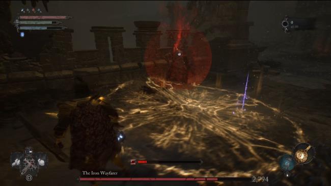 Iron wayfarer applying fire buff to the hammer in Lords of the Fallen