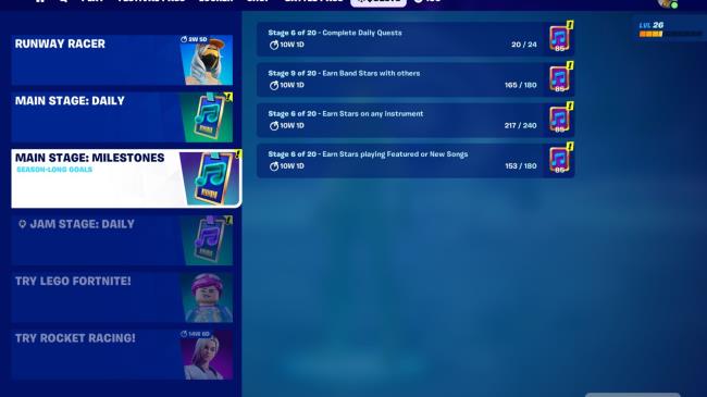 The four Milestone types for Season One of Fortnite Festival, including daily quests, earning Band Stars, earning stars, and getting stars through Featured or New Songs.