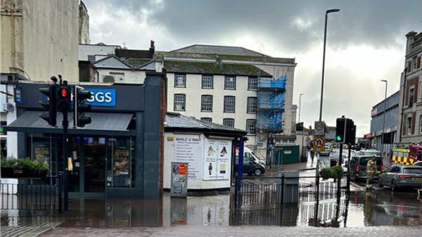 Flooding in Hastings town centre