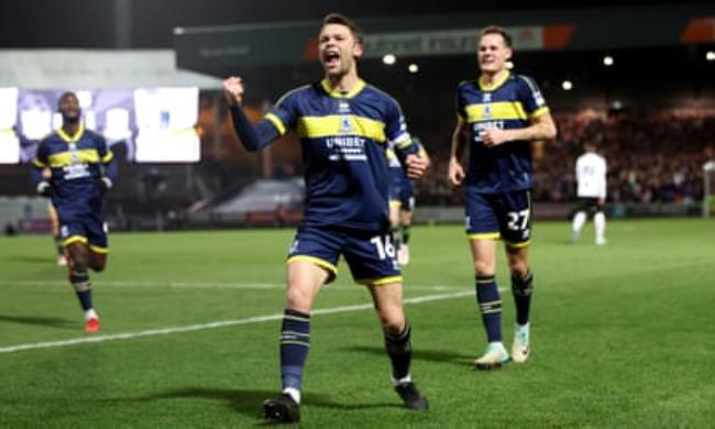 Middlesbrough’s Jo<em></em>nny Howson celebrates after scoring their first goal at Port Vale.