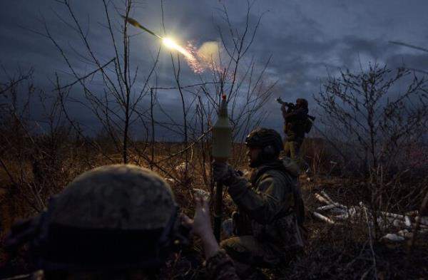 BAKHMUT REGION, UKRAINE - NOVEMBER 3: The Ukrainian military fires RPGs at enemy positions as the special military unit 