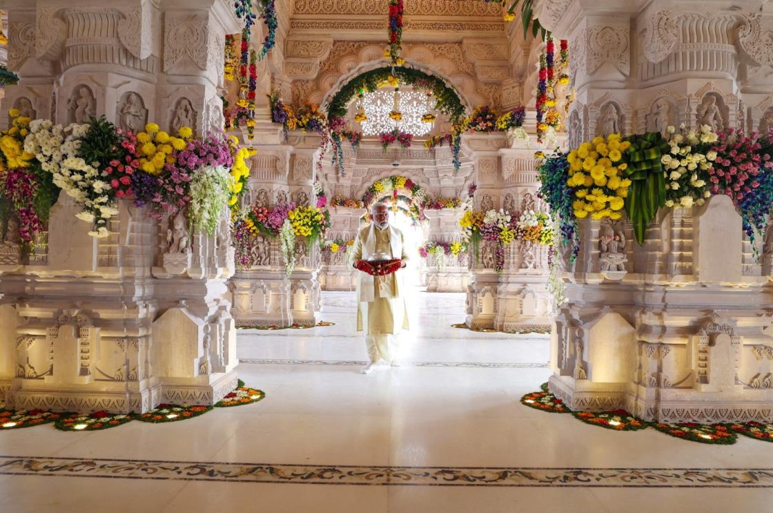 India's Prime Minister Narendra Modi attends the opening of the grand temple in Ayodhya, India, Jan. 22, 2024. (Reuters Photo)