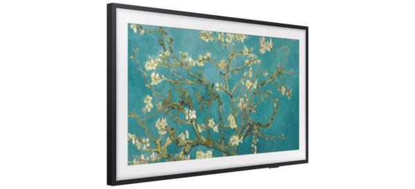 Samsung 85 Class The f<em></em>rame QLED 4K displaying flowering tree painting on white background