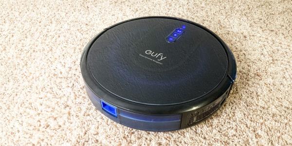 Eufy RoboVac G30 on light beige carpet