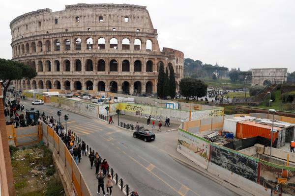 General view of the Colosseum next to a subway's co<em></em>nstruction sites in Rome