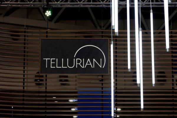 FILE PHOTO: The logo of Tellurian Inc is seen in its booth at Gastech, the world's biggest expo for the gas industry, in Chiba