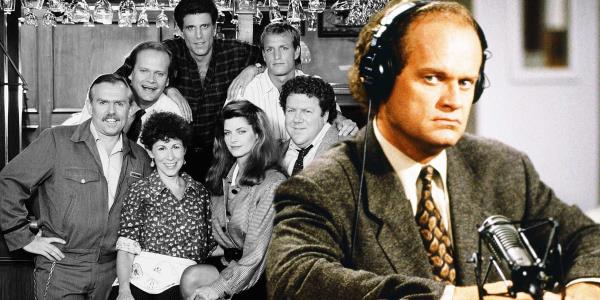 The cast of Cheers and Kelsey Grammer as Doctor Frasier Crane