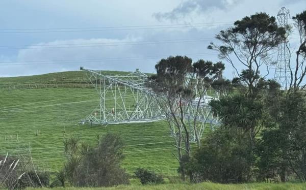 Transpower says a pylon falling over is the cause of the outage.