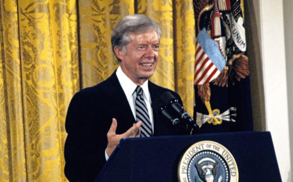 United States President Jimmy Carter holds a press co<em></em>nference in the East Room of the White House in Washington, DC on August 4, 1980. The President discussed the scandal surrounding his brother Billy. Carter said there was no impropriety in his brother's activities and insisted neither he nor any member of his administration broke any laws. The President went on to say his brother tried to free the American hostages being held in Iran through his dealings with the Libyans. Credit: Benjamin E. 