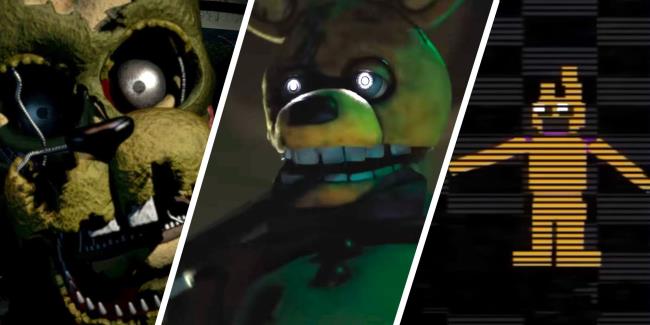 Five Nights At Freddy's: How Do Springlock Suits Work? - Split image of Springtrap from FNAF 6, William Afton from the FNAF Movie, and William Afton from FNAF 3