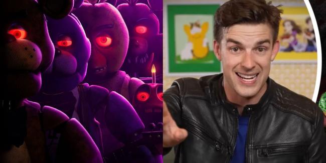 A split image of the Five Nights At Freddy's cover of animatro<em></em>nics and the popular youtuber MatPat from Game Theory. 