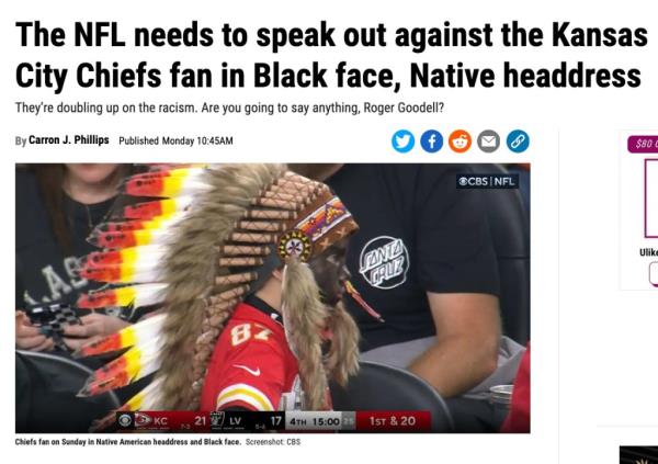 Holden Armenta in a Native Headress is accused by Deadspin of 