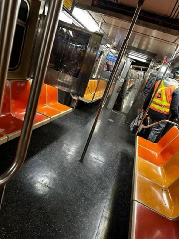 The stalled 1 train was vandalized by someone who pulled the emergency brakes in several cars.