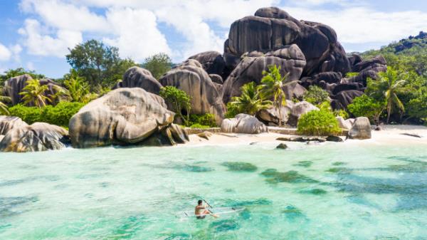 La Digue has waters as clear as vodka.