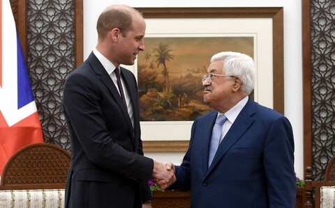 The then Duke of Cambridge meets Mahmoud Abbas, the Palestinian president, in the West Bank in 2018