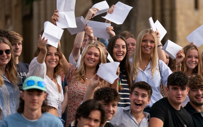 Pupils celebrate with their A-level results at Norwich School, Norwich, in August 2022. Rishi Sunak  has announced his plan to scrap A-levels and T-levels and replace them with a new qualification