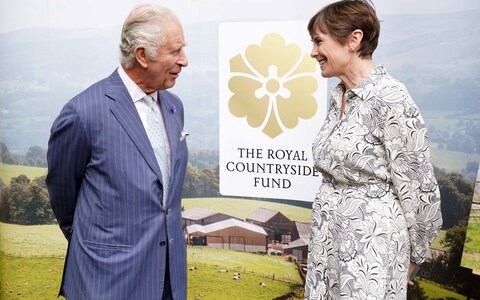 King Charles with hill farmer Denise Cooper at the launch of the rebranded Royal Countryside Fund