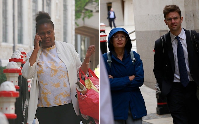 Laureen Watson (L) and Ami Komoda and Chris Cole (R) outside court after the hearing