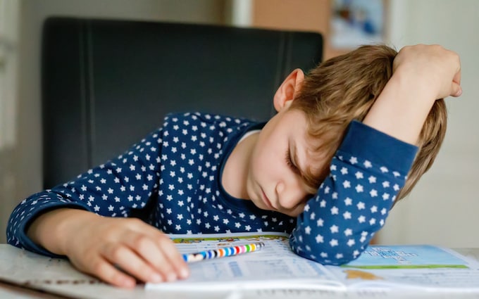 Boy working at school