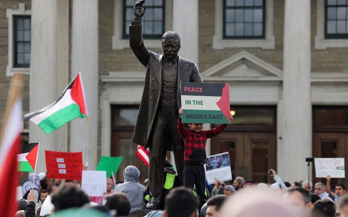 Protesters in Mineola, NY, rally in support of Palestinians. Israel and Jews are being blamed for the o<em></em>ngoing Israel-Hamas fighting