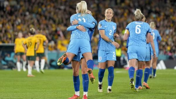 Lauren Hemp celebrates her goal against Australia with England team-mates