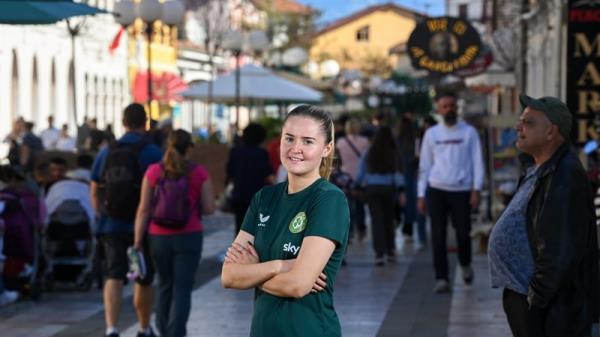 Erin McLaughlin poses on the streets of Shkoder, Albania