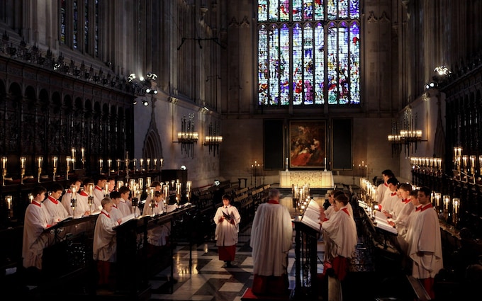 Choir of King's College Cambridge co<em></em>nduct a rehearsal of their Christmas Eve service of 'A Festival of Nine Lessons and Carols' in King's College Chapel 