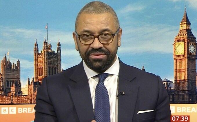 James Cleverly, the Home Secretary, answers questions during an appearance on BBC Breakfast this morning 