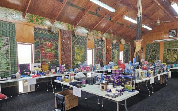 The stock of presents to be given out to whānau in Christmas parcels at the Papakura marae assistance drive. (pictured on 21 December, 2023)