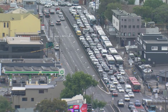 Bumper-to-bumper traffic on Victoria Road on Wednesday morning. 