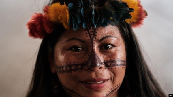 Alessandra Munduruku of the Munduruku Indigenous people, shown here in 2017, led a protest Dec. 15, 2023 against Brazil's 1,000-kilometer Ferrograo railway.