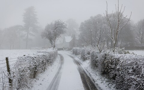 Snow covers roads on the Kent Downs