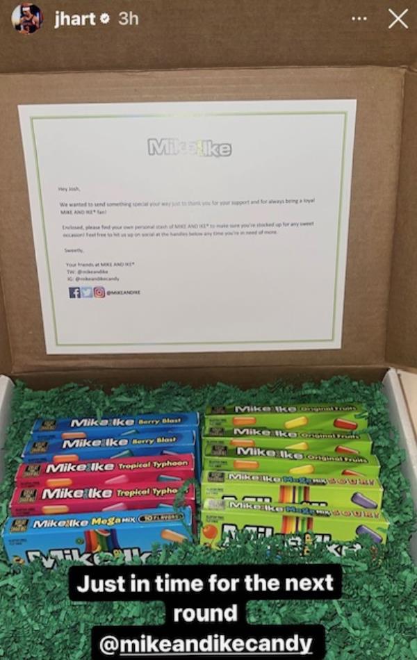 Mike & Ike's sent Josh Hart a care package to help satiate his sweet tooth.