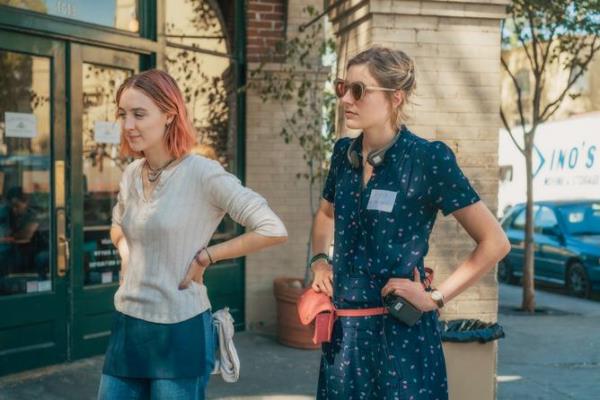 Saoirse Ro<em></em>nan and Greta Gerwig on the set of Lady Bird, which has earned five Oscar nominations.