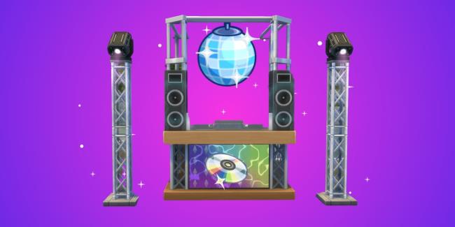 A pink and purple backdro<em></em>p shows a DJ booth from The Sims 4 and illustrated disco ball surrounded by glitter.