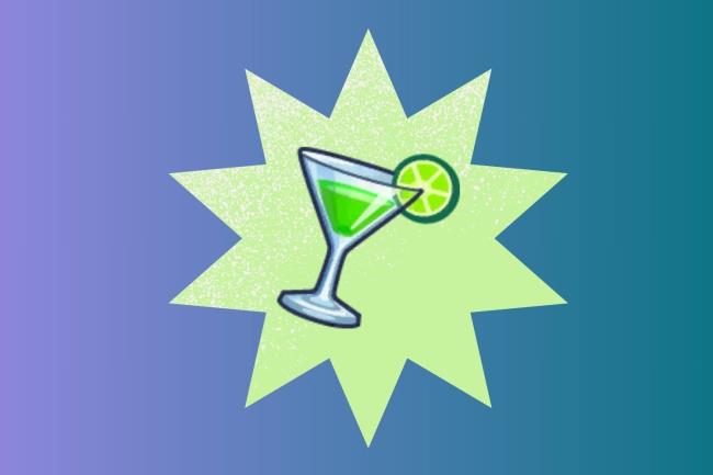 An icon depicts a lime green drink being served in a martini glass.