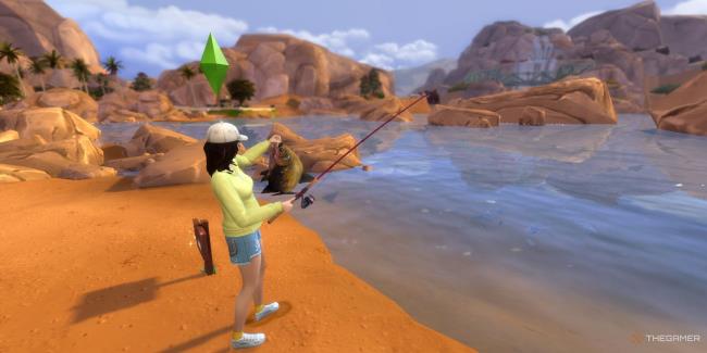 a sim in oasis springs catching a fish at the water the sims 4 fishing guide