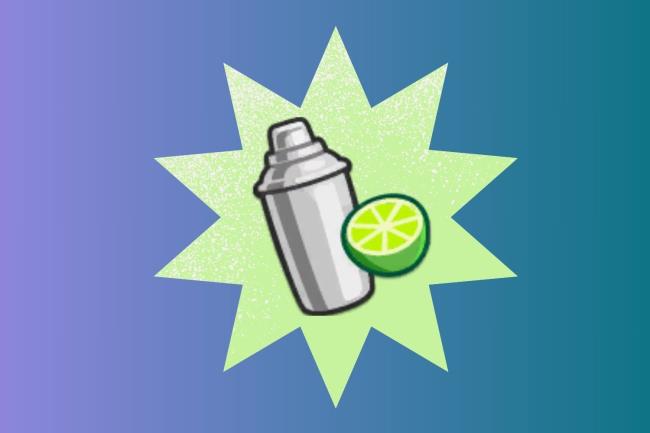 An icon shows a tin shaker and a lime against a purple and blue background.