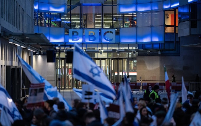 Members of the Jewish community protest outside BBC Broadcasting House in October over the broadcaster's refusal to label Hamas as terrorists