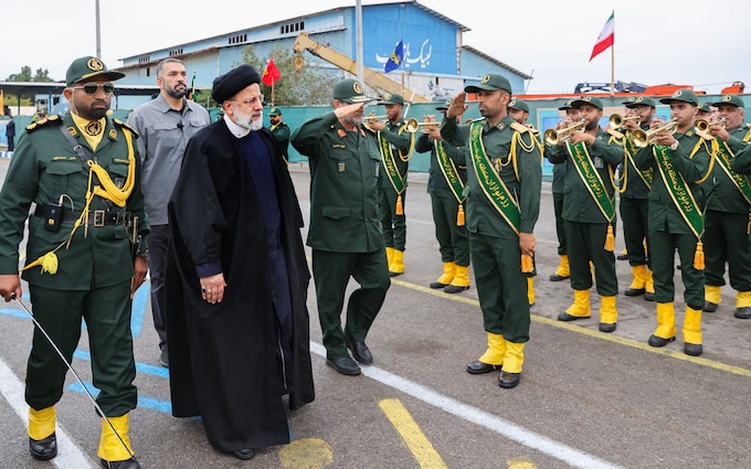 Ebrahim Raisi, Iranian president, visiting the IRGC navy ba<em></em>se in Bandar Abbas, southern Iran