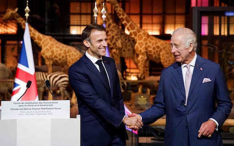 King Charles meets President Emmanuel Macron on a three-day state visit to Paris